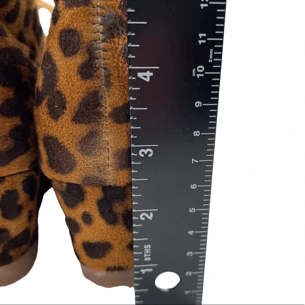 Bella Marie Girls Leopard Print Lace Up Wedge Heel Boot Size 5.5